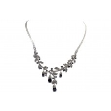 Silver Necklace Black Onyx Sterling Marcasite 925 Pendant Gemstone Designer A862
